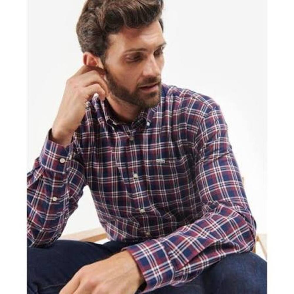 NWT Barbour Turville Plaid Button Down Shirt XXL Regular Fit Cotton Navy Red